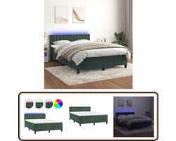 vidaXL Boxspring met LED 140x200 Fluweel Groen Boxspring - Donkere Kleuren - Velvet Bed - Led Lampen - Slaapcomfort