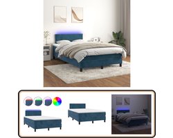 vidaXL Boxspring met LED - Fluweel - Donkerblauw - 120x200 cm Boxspring - Donkere Blauwe Boxspring - Velvet Boxspring - Led Boxspring - Tweepersoons Boxspring