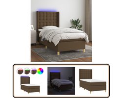 vidaXL Boxspring met LED - Stof - Donkerbruin - 80x200 cm Boxspring - Led Boxspring - Boxspring Met Led - Pocketvering - Boxspring 90x200