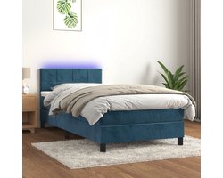 vidaXL - Boxspring - met - matras - en - LED - fluweel - donkerblauw - 100x200 - cm