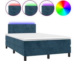 vidaXL - Boxspring - met - matras - en - LED - fluweel - donkerblauw - 120x200 - cm