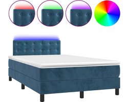 vidaXL - Boxspring - met - matras - en - LED - fluweel - donkerblauw - 120x200 - cm
