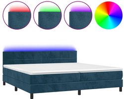 vidaXL - Boxspring - met - matras - en - LED - fluweel - donkerblauw - 200x200 - cm