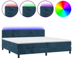 vidaXL - Boxspring - met - matras - en - LED - fluweel - donkerblauw - 200x200 - cm