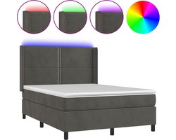 vidaXL - Boxspring - met - matras - en - LED - fluweel - donkergrijs - 140x200 - cm