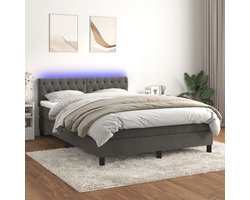 vidaXL - Boxspring - met - matras - en - LED - fluweel - donkergrijs - 140x200 - cm