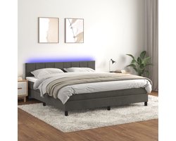 vidaXL - Boxspring - met - matras - en - LED - fluweel - donkergrijs - 180x200 - cm