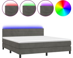 vidaXL - Boxspring - met - matras - en - LED - fluweel - donkergrijs - 180x200 - cm
