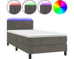 vidaXL - Boxspring - met - matras - en - LED - fluweel - donkergrijs - 90x200 - cm