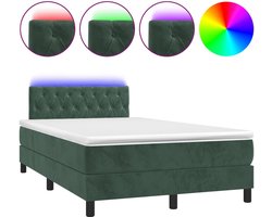 vidaXL - Boxspring - met - matras - en - LED - fluweel - donkergroen - 120x200 - cm