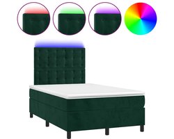 vidaXL - Boxspring - met - matras - en - LED - fluweel - donkergroen - 120x200 - cm