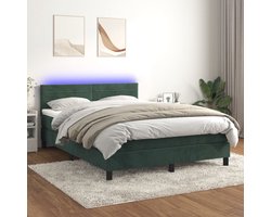 vidaXL - Boxspring - met - matras - en - LED - fluweel - donkergroen - 140x200 - cm