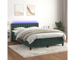 vidaXL - Boxspring - met - matras - en - LED - fluweel - donkergroen - 140x200 - cm