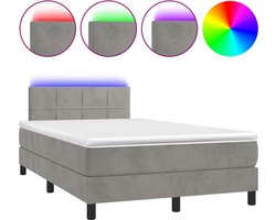 vidaXL - Boxspring - met - matras - en - LED - fluweel - lichtgrijs - 120x200 - cm