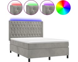 vidaXL - Boxspring - met - matras - en - LED - fluweel - lichtgrijs - 140x200 - cm