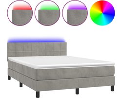 vidaXL - Boxspring - met - matras - en - LED - fluweel - lichtgrijs - 140x200 - cm