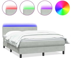 vidaXL - Boxspring - met - matras - en - LED - fluweel - lichtgrijs - 160x220 - cm