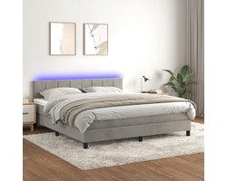 vidaXL - Boxspring - met - matras - en - LED - fluweel - lichtgrijs - 180x200 - cm