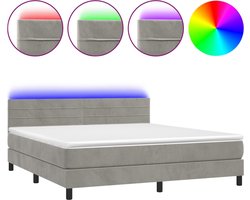 vidaXL - Boxspring - met - matras - en - LED - fluweel - lichtgrijs - 180x200 - cm