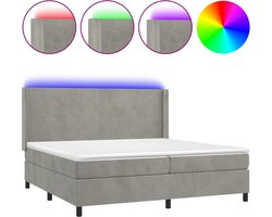 vidaXL - Boxspring - met - matras - en - LED - fluweel - lichtgrijs - 200x200 - cm