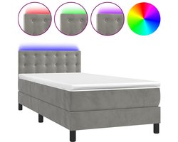 vidaXL - Boxspring - met - matras - en - LED - fluweel - lichtgrijs - 80x200 - cm