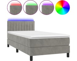 vidaXL - Boxspring - met - matras - en - LED - fluweel - lichtgrijs - 90x190 - cm