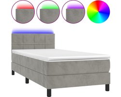 vidaXL - Boxspring - met - matras - en - LED - fluweel - lichtgrijs - 90x200 - cm