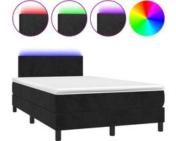 vidaXL - Boxspring - met - matras - en - LED - fluweel - zwart - 120x200 - cm