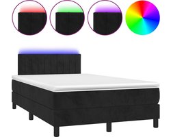 vidaXL - Boxspring - met - matras - en - LED - fluweel - zwart - 120x200 - cm