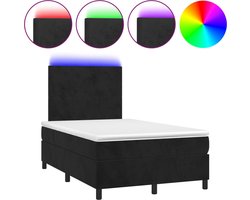 vidaXL - Boxspring - met - matras - en - LED - fluweel - zwart - 120x200 - cm