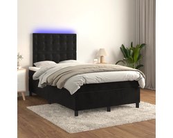 vidaXL - Boxspring - met - matras - en - LED - fluweel - zwart - 120x200 - cm