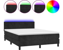 vidaXL - Boxspring - met - matras - en - LED - fluweel - zwart - 140x190 - cm