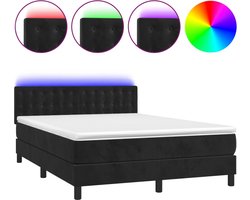 vidaXL - Boxspring - met - matras - en - LED - fluweel - zwart - 140x190 - cm