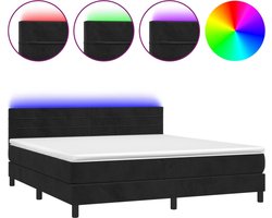 vidaXL - Boxspring - met - matras - en - LED - fluweel - zwart - 180x200 - cm