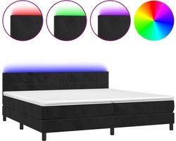 vidaXL - Boxspring - met - matras - en - LED - fluweel - zwart - 200x200 - cm