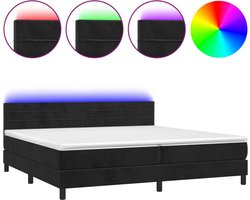 vidaXL - Boxspring - met - matras - en - LED - fluweel - zwart - 200x200 - cm