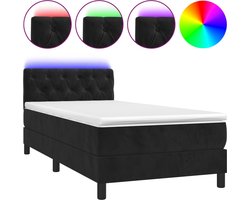 vidaXL - Boxspring - met - matras - en - LED - fluweel - zwart - 80x200 - cm