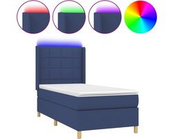 vidaXL - Boxspring - met - matras - en - LED - stof - blauw - 100x200 - cm