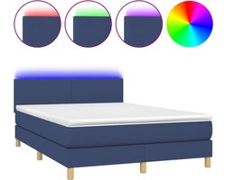 vidaXL - Boxspring - met - matras - en - LED - stof - blauw - 140x200 - cm