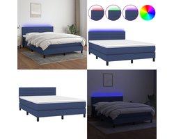 vidaXL Boxspring met matras en LED stof blauw 140x200 cm - Boxspring - Boxsprings - Bed - Slaapmeubel