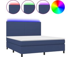 vidaXL - Boxspring - met - matras - en - LED - stof - blauw - 160x200 - cm