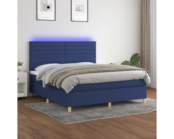 vidaXL - Boxspring - met - matras - en - LED - stof - blauw - 180x200 - cm