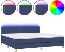 vidaXL - Boxspring - met - matras - en - LED - stof - blauw - 200x200 - cm