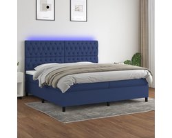 vidaXL - Boxspring - met - matras - en - LED - stof - blauw - 200x200 - cm