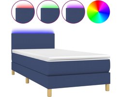 vidaXL - Boxspring - met - matras - en - LED - stof - blauw - 90x190 - cm