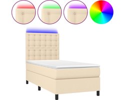 vidaXL - Boxspring - met - matras - en - LED - stof - crèmekleurig - 100x200 - cm