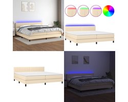 vidaXL Boxspring met matras en LED stof crèmekleurig 200x200 cm - Boxspring - Boxsprings - Bed - Slaapmeubel