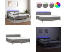 vidaXL - Boxspring - met - matras - en - LED - stof - donkergrijs - 160x200 - cm