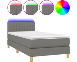 vidaXL - Boxspring - met - matras - en - LED - stof - donkergrijs - 90x200 - cm