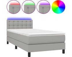vidaXL - Boxspring - met - matras - en - LED - stof - lichtgrijs - 100x200 - cm